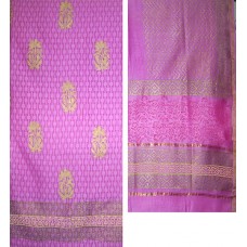 Chanderi Silk Cutwork Block Print Fabric & Dupatta Pink Set